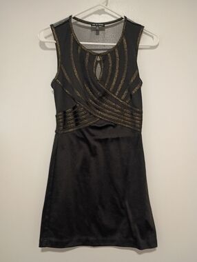 As U Wish Women's Size Small Short Metallic Gold Black Dress
